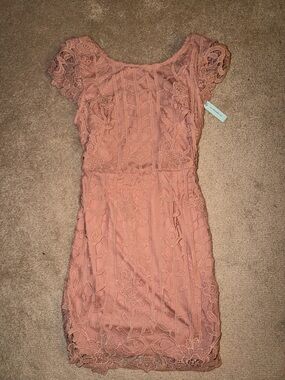 Lace Overlay Mini Dress in Dusty Rose